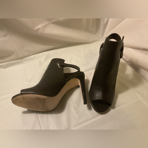 4 inch heel, black bootie, open toe, heel open, Justfab, leather size 10 - Picture 2 of 4